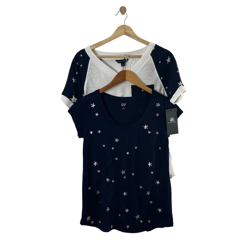 Lot 2 Rock & Republic Gap Star Print T-Shirts Navy White XS Celestial Bundle